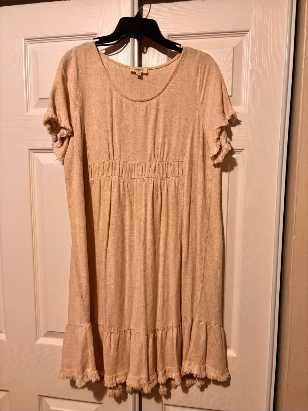 Umgee Beige Tiered Ruffle-Sleeve Midi Dress